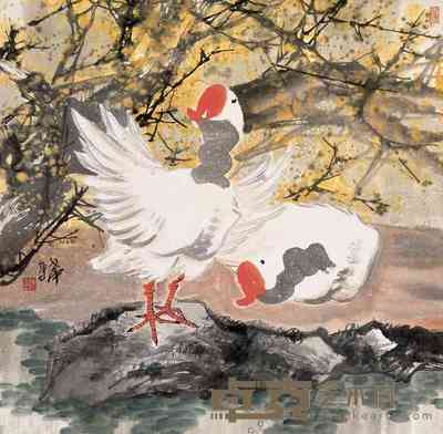 陈世中 双鹅图 轴 68×68cm